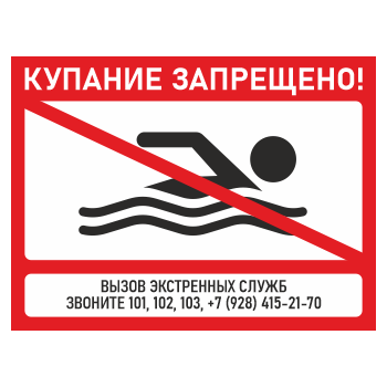 Знак «Купание запрещено!», БВ-01 (пластик 2 мм, 400х300 мм)